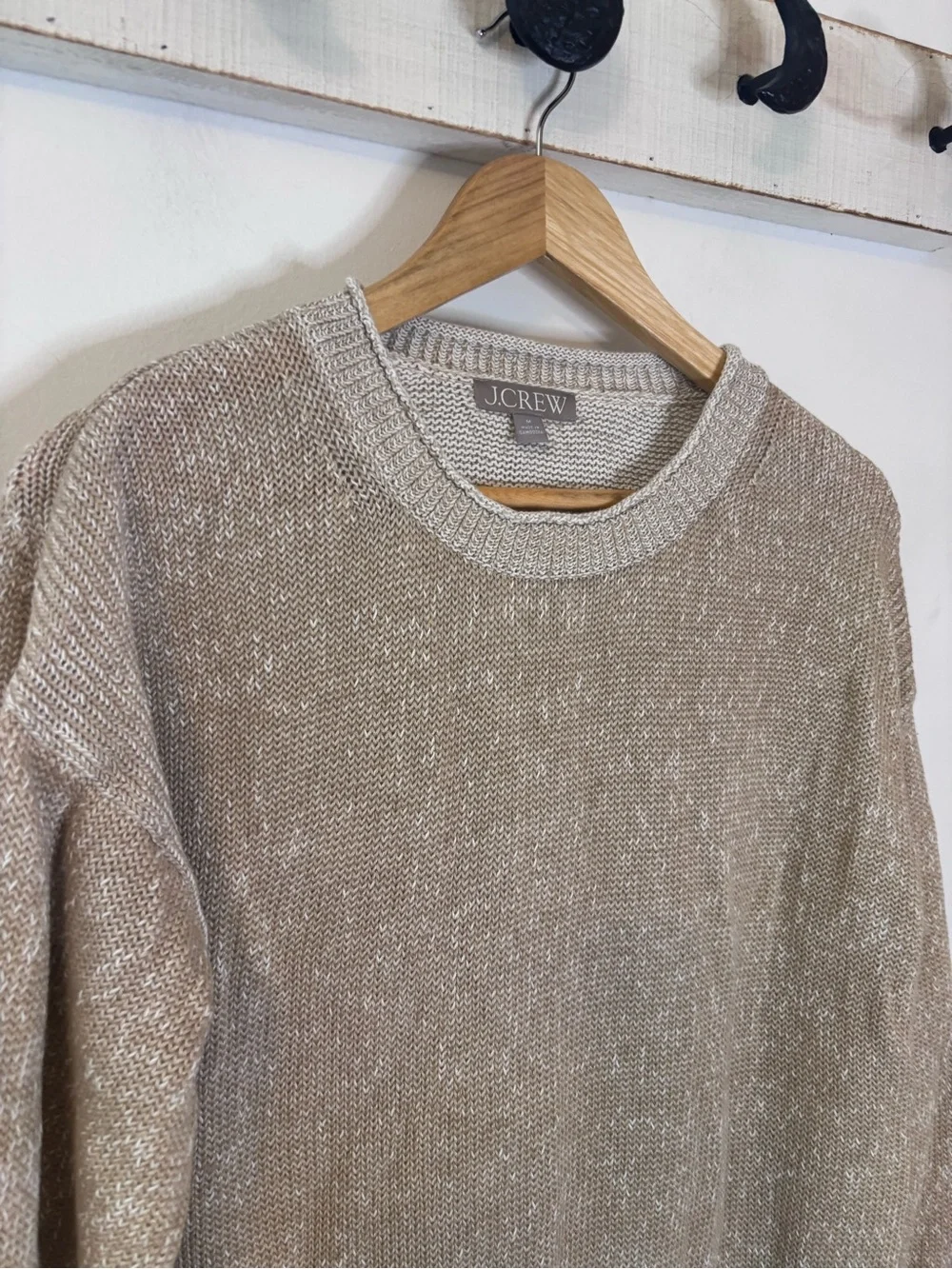 J. Crew Cotton Linen Crewneck Sweater in Heather Beige Taupe